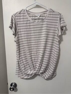 Time and Tru Striped White Tee with Cute Front Knot